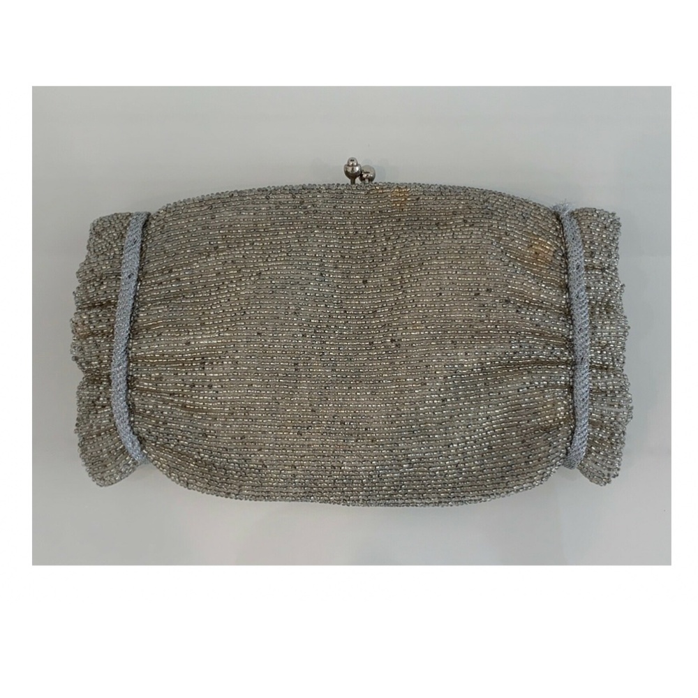 WALBORG VINTAGE SILVER BEADED CLUTCH HAND MADE